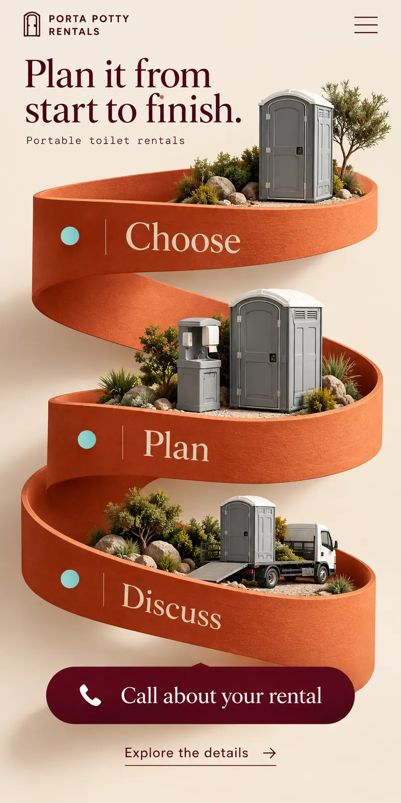 Portable sanitation options on an orange three-level planning ribbon